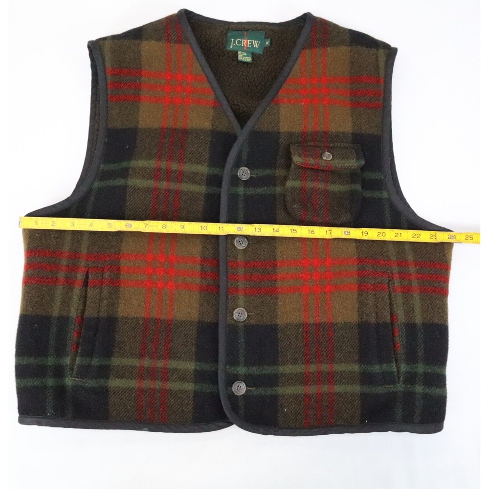 Vintage J. Crew Wool Sherpa Lined Hunting Vest Men's XL Wool Brown Plaid Oarsman - Picture 5 of 6